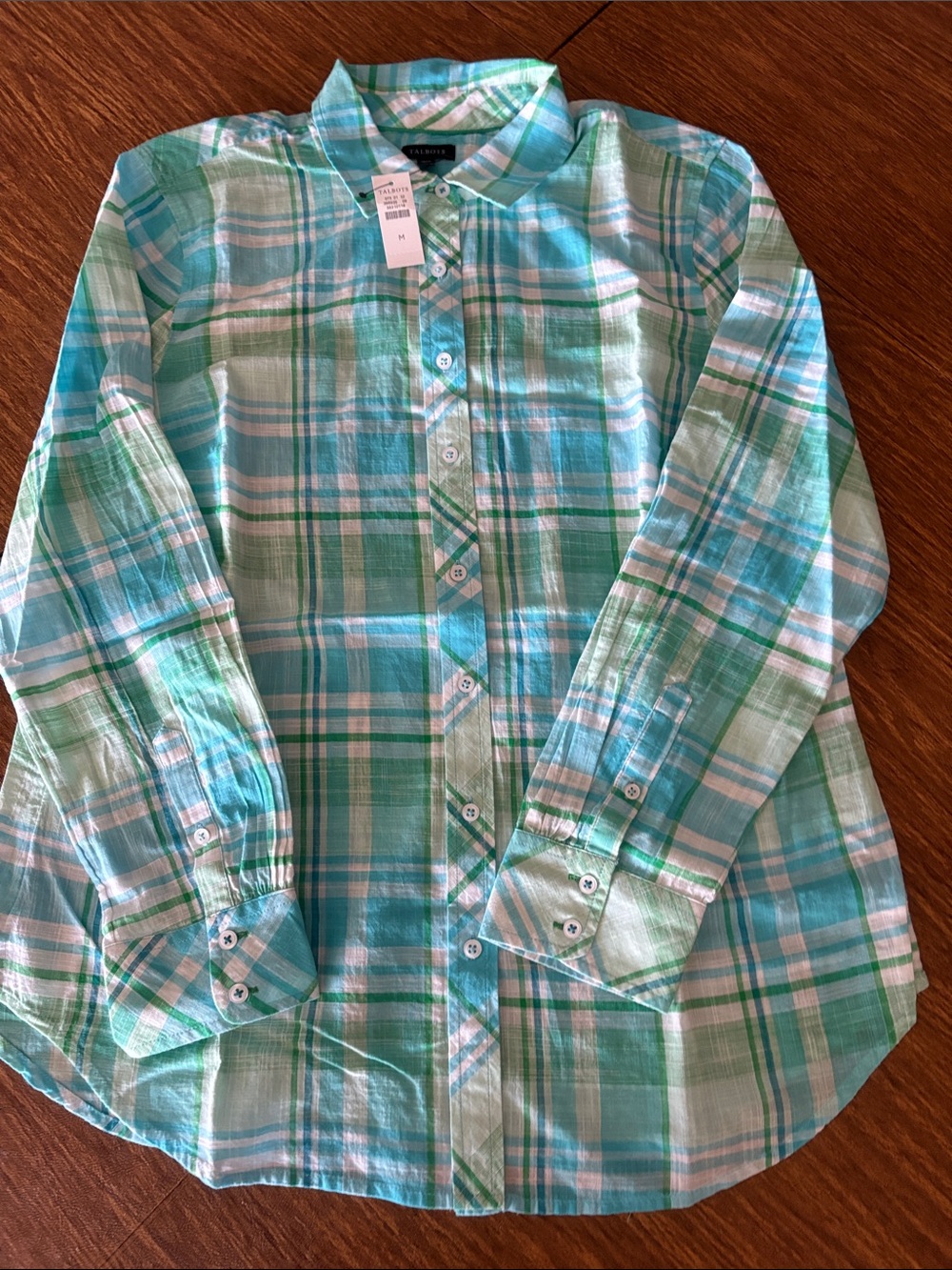Talbots plaid casual cotton blouse.